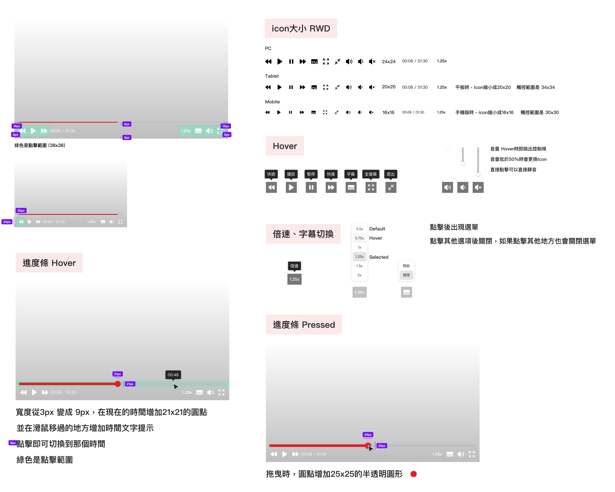 課程播放器元件 UI Spec 與互動狀態設計